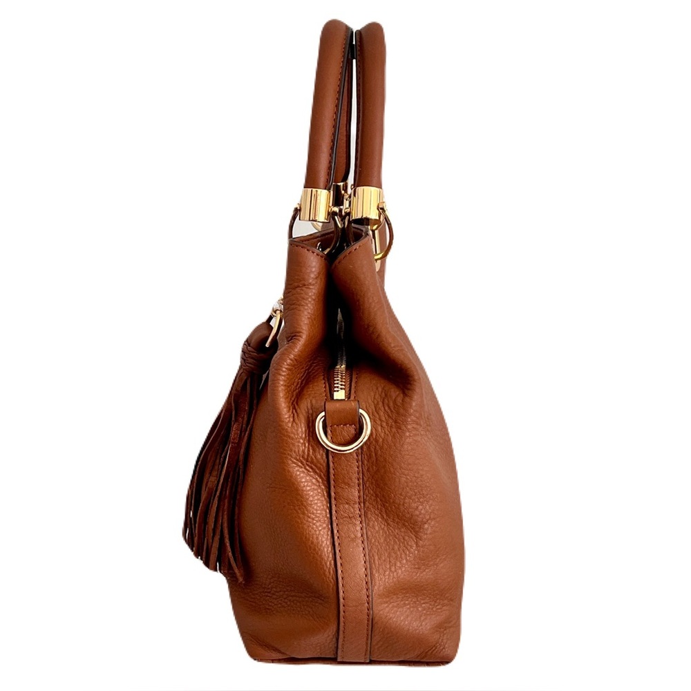 Vince Camuto Brown Leather ‘Elva’ Tassel Satchel in “Dark Rum” - Picture 2 of 10